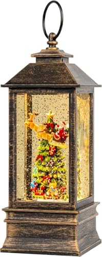 10.4" Christmas Snow Globe Flying Santa Around The Tree Water Lantern, Battery Operated or USB Powered Musical Lighted Holiday Decoration for Tabletop Display for Family and Friends by XPSCOCO
