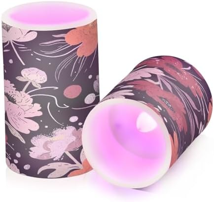 Floral Retro Vintage Flameless Candles with Remote Control Candles with Timer Waterproof Electronic Lights Glitter Led for Night Battery Operated Pillar 2-Piecing Set - Image 2