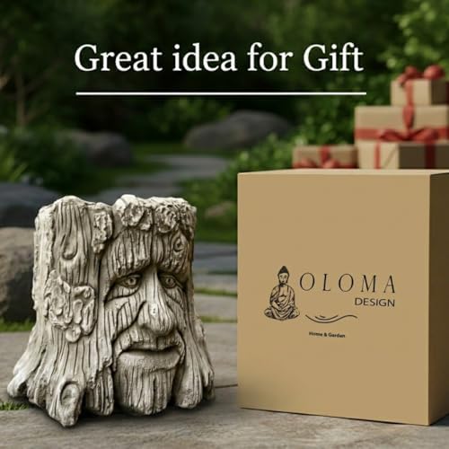 OLOMA Tree Stump Face Concrete Garden Statue Outdoor Sculpture for Patio Yard Lawn Decor Rustic Woodland Planter Style Ornament Fantasy Forest Garden Decoration Gift - Image 7
