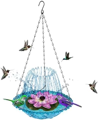 Hanging Bird Bath with Solar Fountain, Multi Functional Lotus Bird Bath Bubbler Birdbath Water Fountain Pump for Hummingbird Feeder Drinking by Unknown