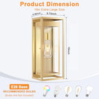19 Inch Gold Outdoor Wall Light Fixtures, 2 Pack Porch Lights - Image 4