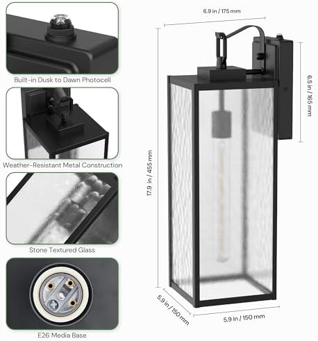 Outdoor Wall Lights, Exterior Lighting Fixtures with Water Ripple Shade 16" - Image 5