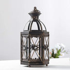 Vintage Iron Candle Lantern for Indoor Outdoor Decor, Decorative Metal Lantern with Glass Panels, Moroccan Style Candle Holder for Tabletop or Hanging, 10x26.5cm(Blue) - Image 4