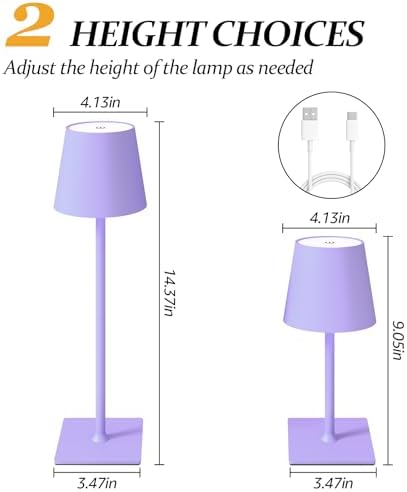 CHLORANTHUS 2 Pack Cordless Table Lamps, 3 Colors Stepless Dimming, 5000mAh Rechargeable Battery LED Desk Lamp for Bedroom/Couple Dinner/Desk/Cafe/Dining Room/Terrace - Image 4