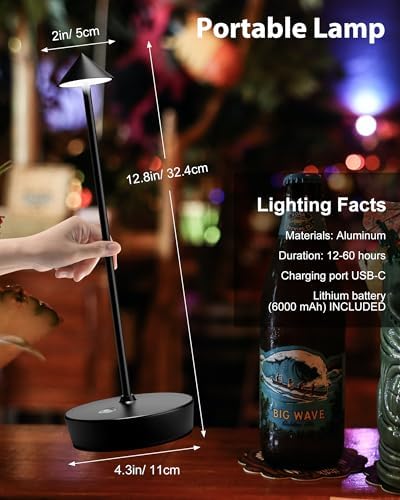 Cordless Table Lights Rechargeable 6000mAh Battery Outdoor LED Desk Lamp - Image 4
