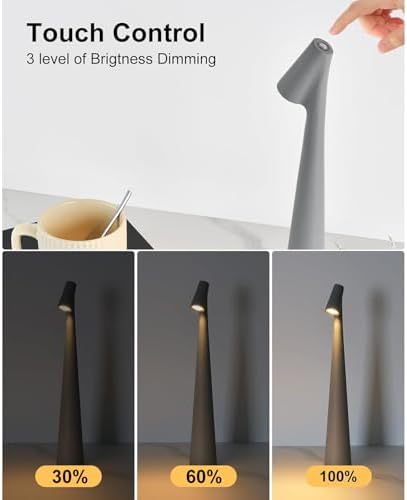 Cordless Small Table Lamps Set of 2,3 Levels Brightness Portable Desk Lamp,Rechargeable Battery Lights for Outdoor, Restaurant, Bedside, Baby Night Light(Grey) - Image 4