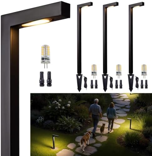 Gardenreet Brass Low Voltage L-Shaped Path Light, Black, G4, 3000K, 4Pack by Gardenreet