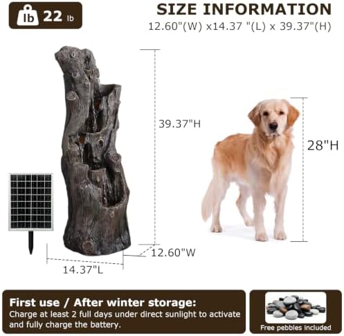 39.37" Tall Solar Water Fountain Outdoor Garden Faux Tree Stump - Image 2