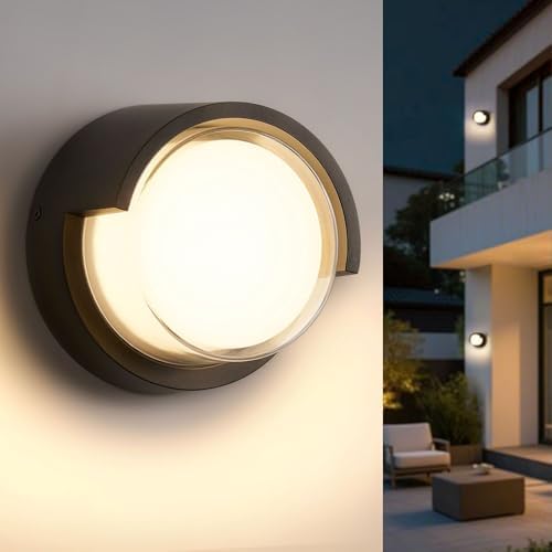 Outdoor Wall Light Black Modern Round LED Wall Sconce Waterproof 120V 12W 3000K Warmlight 6 Inch Exterior Lighting Fixtures for Porch Patio Balcony Entryway Yard by Unknown