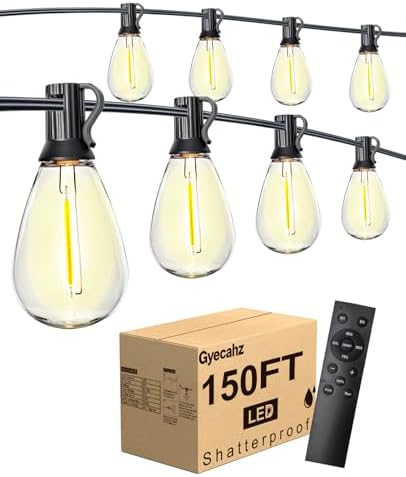 150FT Outdoor String Lights with 50+2 S11 LED Bulbs, Waterproof Dimmable Patio Lights with Remote, Shatterproof E12 Hanging Bistro Lights for Backyard, Porch, Garden, Deck Outdoor Decor by Unknown