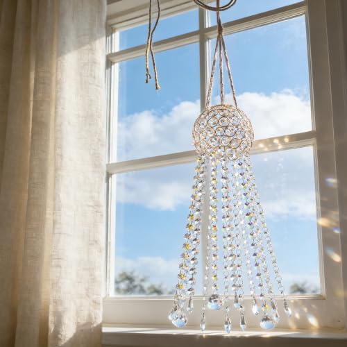 Crystal Suncatcher for Window Hanging,Wind Chime Style Long Pendant Sun Catcher with Color Crystals,Rainbow Maker for Outdoor,Garden,Patio Decoration,Nice Gift for Mom Neighbor Unisex (2pcs) - Image 5