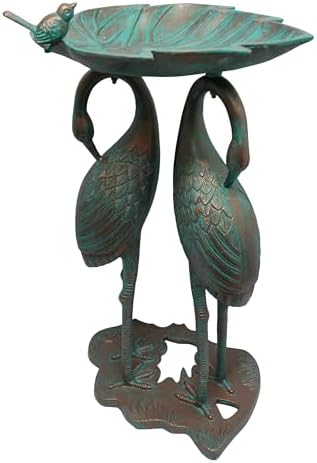 Oakland Living Cast Aluminum 30-in Twin Crane Copper Patina Bird Bath with Leaf Bowl - Image 3