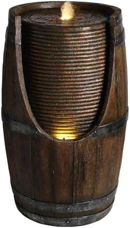 24.8" Outdoor Water Fountain with Lights, Rustic Barrel Outdoor Fountains and Waterfalls, Farmhouse Garden Water Fountain for Patio Porch Yard - Image 6