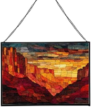 Sunrise Breaking Over Canyon Ridge Rectangular Stained Glass Suncatcher – Hanging Window Panel with Animal & Nature Scene – Vibrant Glass Art Gift for Wildlife, Fantasy, Nature Lovers Q4fgwY by Custom