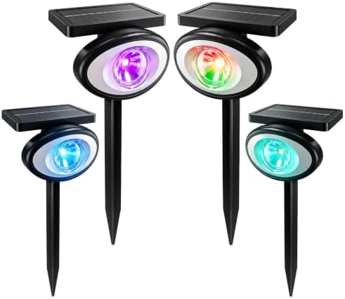Solar Spot Lights Outdoor IP68 Waterproof, RGB Solar Tree Spotlight 10 Modes, Bright Uplights for Garden Yard Pathway, Landscape Lighting Halloween and Christmas Decorations 4Pack by Unknown