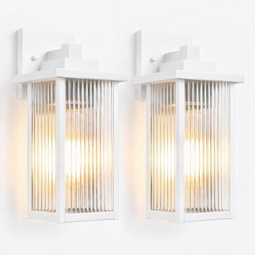 2-Pack 15" White Outdoor Wall Light, All-Metal Porch Light by hameso