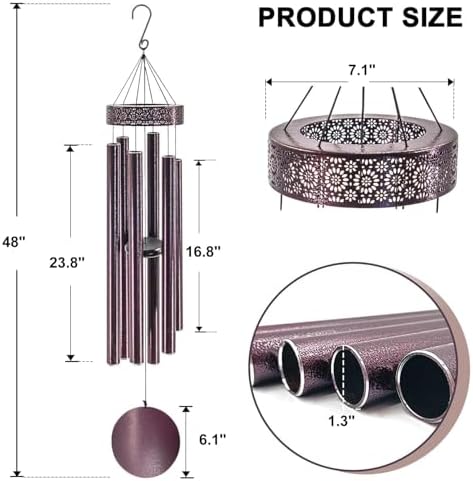 ASTARIN 48'' Wind Chimes for Outside Deep Tone - Large Windchimes with 6 Heavy Tubes, Memorial Wind Chimes Outdoor for Garden Hanging Décor,Sympathy Gifts，Bronze - Image 2