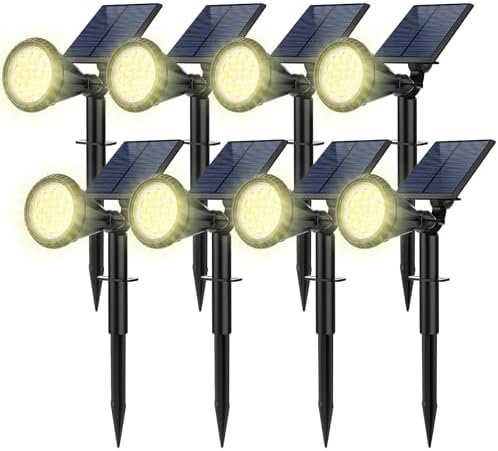 Solar Spot Lights Outdoor, 8 Pack Outdoor Solar Lights for Yard, 4 Lighting Mode Solar Landscape Spotlights with Auto On/Off, 2-in-1 Waterproof Wall Lights for Garden, Walkway (Warm White) by FratinkSolarLights