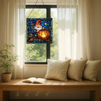 Gnome Pumpkin Lantern Stained Glass Suncatcher – Square Hanging Window Panel for Home or Greenhouse – Whimsical Glass Art Gift for Garden Lovers, Christmas, Halloween, Father Days WY9zHS - Image 7