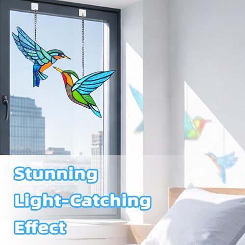 2 Packs Hummingbird Stained Glass Window,Real Handmade Stained Glass Window Hanging,Hummingbird Ornament,Suncatchers Decor for Women Mom Grandma Bird Lovers - Image 4