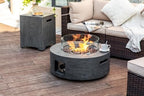 Lume Vale 28" Round Propane Fire Pit Table – 40,000 BTU Outdoor Fire Pit with Lid & Stone Finish, 2-in-1 Patio Heater & Dining Table, CSA Certified (Gray Wood Grain, Fire Pit with Wind Guard&Tank) by Unknown