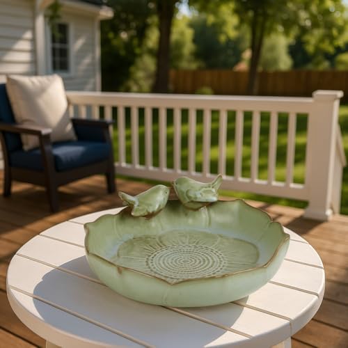 Ceramic Bird Bath Bowl with Perched Birds - Premium Outdoor Tabletop Birdbath Basin in Weather-Resistant Glaze - Usable on Ground, Deck or Tabletop - Image 5