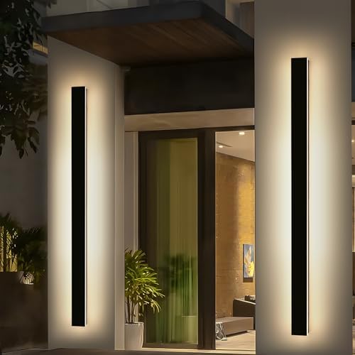 2 Pack Modern Outdoor Wall Light, 71inch Black Exterior Wall Mount Light Fixtures, 3 Color 3000K/4500K/6000K, IP65 Waterproof, Porch Wall Sconce, Long Linear Outside Lighting for Patio Garage Garden by Daoseolo