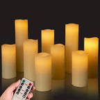 YIWER Flameless Candles Battery Operated Candles 4" 5" 6" 7" 8" 9" Set of 9 Ivory Real Wax Pillar LED Candles with 10-Key Remote and Cycling 24 Hours Timer by YIWER