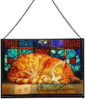 Sleeping Cat Curled in Window Light Rectangular Stained Glass Suncatcher – Hanging Window Panel with Animal & Nature Scene – Vibrant Glass Art Gift for Wildlife, Fantasy, Nature Lovers VzIeu5 by Custom
