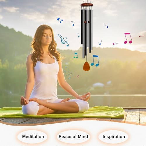 Bursvik 50" Aluminum Wind Chimes for Outside (Black), Patio Zen Decor Gift - Image 6