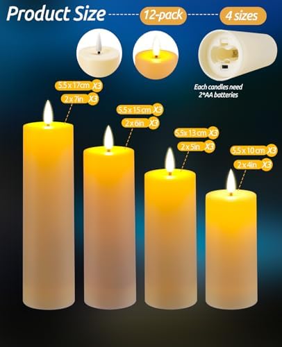 12 Pack Outdoor Waterproof Battery Operated Fake flameless LED Candles Set with Remote Control Timer, Warm White Decorative Candles for Patio Garden Wedding Table Centerpiece Home Decor - Image 2