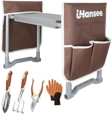 Garden Kneeler & Seat with 4-Piece Gardening Tool Set, Brown by iHansee