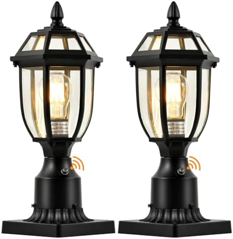 Dusk to Dawn Outdoor Post Lights Hard Wired, Waterproof Aluminum Pole Light Fixture with Pier Mount Base, Exterior Lamp Posts Outdoor Lighting for Yard Patio Pathway, 2 Pack by DARIISI