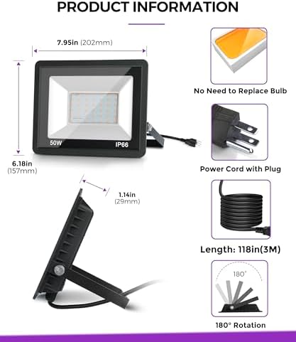 L LOHAS LED Auto On/Off Purple Halloween Flood Light Outdoor 50W Plug in - Image 7