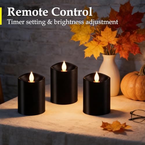 Black Remote Flameless Candles,LED Candle Black, 3"*4"-3pcs - Image 4