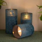 Blue Flameless Candles with Remote Ocean Glass LED Pillar Candles Set of 3 - Image 4