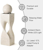 Glitzhome Outdoor Water Fountain with Lights, Outdoor Fountain with Pump, 36.5" H Modern Faux Terrazzo Geometric Pedestal and Sphere Polyresin Garden Fountains for Patio, Balcony, Yard Or Home Decor - Image 3