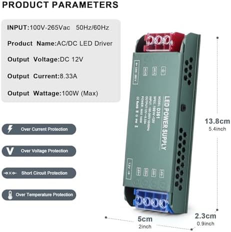 QNNP® LED Driver 100 Watts 12V Low Voltage Transformer Power Supply Transformer Adapter AC 100V -265V to 12V DC, LED Power Supply for Indoor Lighting - Image 2
