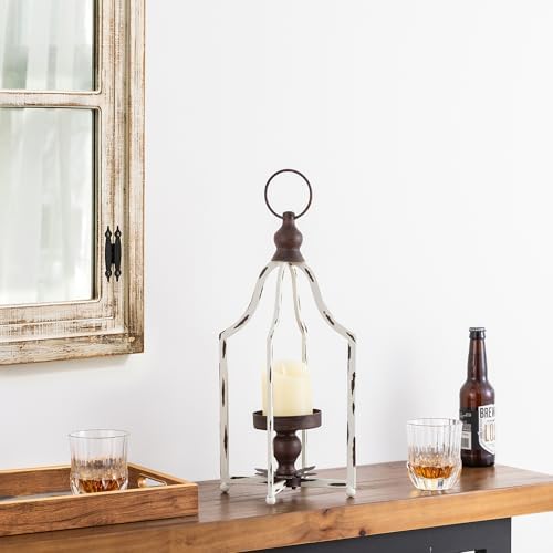 Glitzhome 16.5" H Lanterns Decorative Indoor Outdoor, Vintage Metal Lantern,Farmhouse Hanging Candle Holder for Living Room Mantel Patio Porch Garden Wedding & Holiday Decor by Glitzhome
