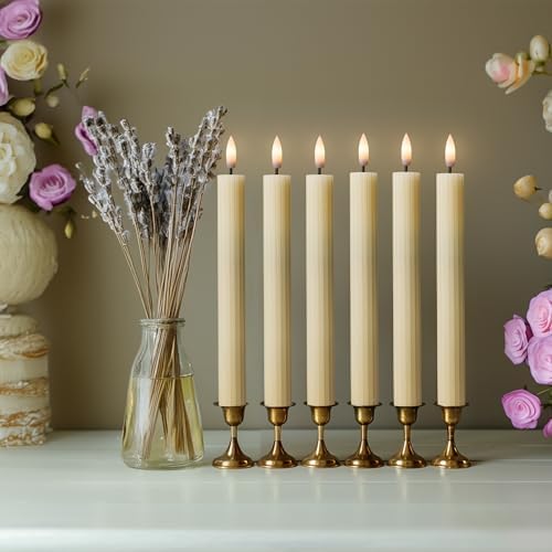 12 Pack, 10" LED Flameless Ivory Fluted Ribbed Grooved Taper Candles with 2 Remotes & 24h Timer Memory, On/Off Button, Dimmable, Flicker Mode, Battery Operated, Christmas Menorah Wedding - Image 6