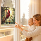 Vintage Cardinal On Branch Stained Glass Window Hanging, Colorful Sun Catchers Glass Panel Rectangle Suncatcher Decor for Birthday for Women, Men, Wife, Aunt, and Mom 15"x11" - Image 5