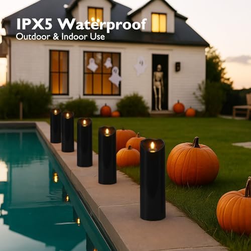 Homemory 4"x12" Black Flameless Candles, Halloween Candles, Outdoor Waterproof Flameless Candles with Remote and Timers, Gothic, Battery Operated LED Pillar Candles, Won't Melt Plastic, 2Pack - Image 4