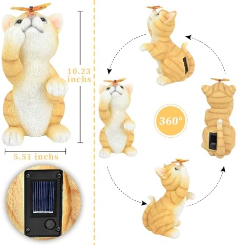 Solar Garden Statue Cat Figurine,Resin Outdoor Decor for Patio Yard - Image 5