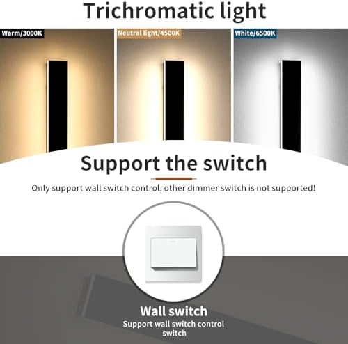 2 Pack Modern Outdoor Wall Light, 71inch Black Exterior Wall Mount Light Fixtures, 3 Color 3000K/4500K/6000K, IP65 Waterproof, Porch Wall Sconce, Long Linear Outside Lighting for Patio Garage Garden - Image 3