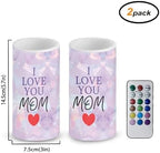 Mother's Day Gifts Flameless LED Candles Battery Operated Candles Set of 2 with Remote Control Timer Light Purple I Love You Mom Print - Image 2