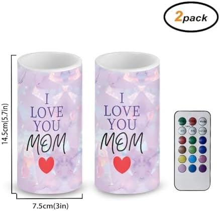 Mother's Day Gifts Flameless LED Candles Battery Operated Candles Set of 2 with Remote Control Timer Light Purple I Love You Mom Print - Image 2