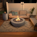 2-Piece Outdoor Propane Fire Pit Table Set w/Tank Cover Table, 31.5-inch 50,000 BTU Bowl Concrete Firepit SUS201 Round Burner with Steel Lid, Lava Rocks, Rain Cover… - Image 5