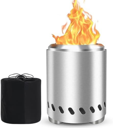 Tabletop Fire Pit, VivaGarden Smokeless Firepit Outdoor & Patio, Safe Burning Portable Mini Table Top Firepit with Carry Bag (Silver, 9.7H x 7.1D) by VivaGarden
