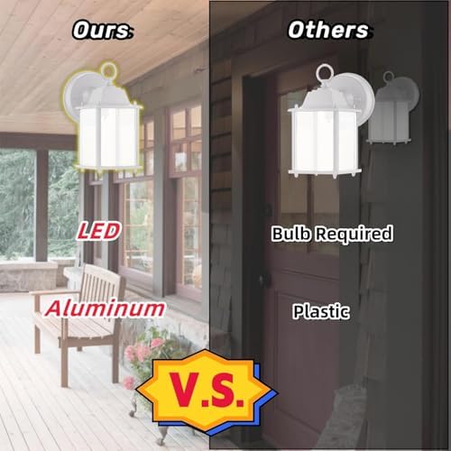 WISBEAM White Outdoor LED Wall Lantern, 2 Packs Outdoor Porch Light Fixture, Aluminum Housing Plus Glass, Wet Location Rated, ETL Qualified, 3000K - Image 2