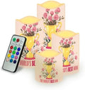 Carnation Flameless Candles LED Pillar Candles Battery Operated Candles with Remote and Timers Color Changing Electric Fake Plastic Candles Mothers Day Decor Set of 4 by Uorisanigo